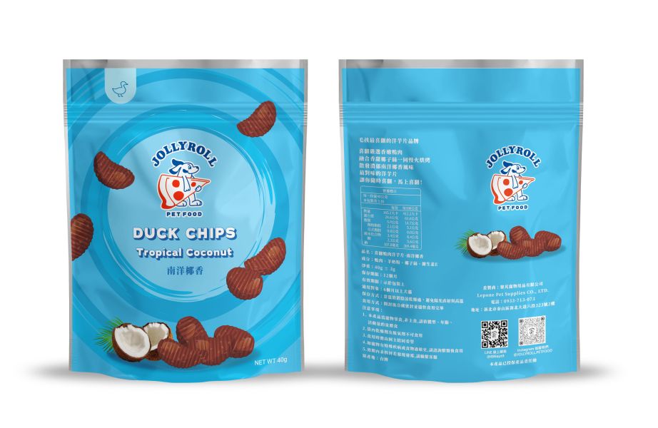 【喜翻 JOLLYROLL】Chips！鴨肉洋芋片-南洋椰香 40g 喜翻, JOLLYROLL, 鴨肉洋芋片, 南洋椰香, Chips, 寵物脆片, 狗狗零食, 洋芋片, 小包裝點心, 無調味, 無色素, 外出點心, 脆片零食, 常溫保存, duck chips, pet snack, lepone, 樂芃
