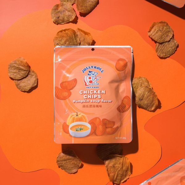 【喜翻 JOLLYROLL】Chips！雞肉洋芋片-南瓜濃湯 40g 喜翻, JOLLYROLL, 狗狗洋芋片, 寵物洋芋片, 狗狗零食, 雞肉零食, 南瓜濃湯, 酥脆零食, 人食等級, 無防腐劑, 常溫保存, 狗狗獎勵, 毛孩零食, 寵物點心, 狗狗小點, comfort food for dogs, lepone, 樂芃, dog chips, chicken snack for dogs, pumpkin soup flavor