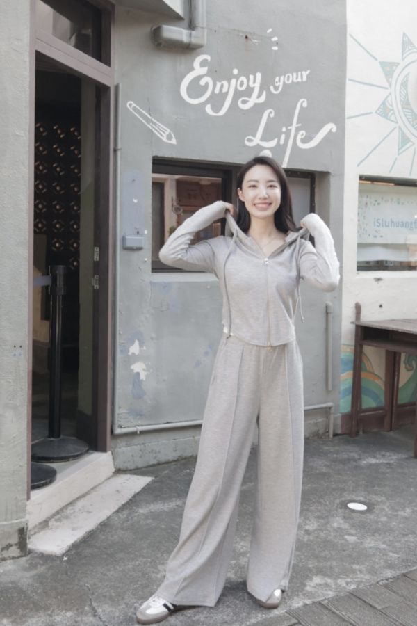 (現貨)韓國製-休閒收腰長褲套裝（灰） 