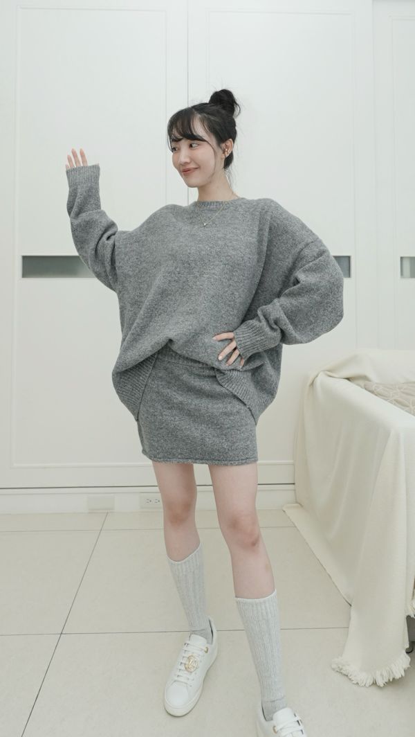 (現貨)韓國製-舒服羊毛褲裙套裝（灰） 