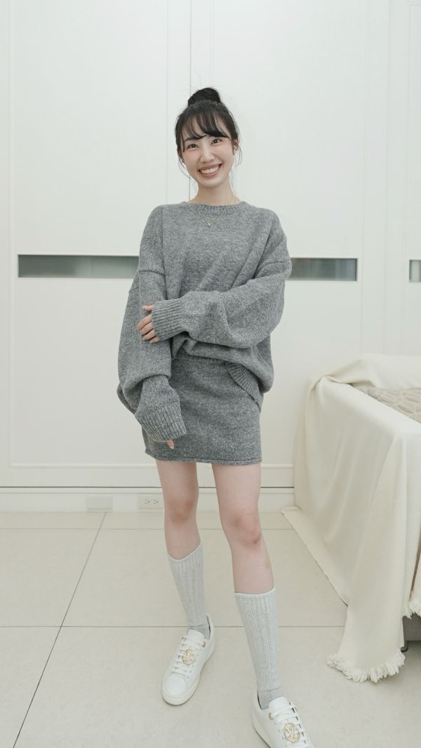 (現貨)韓國製-舒服羊毛褲裙套裝（灰） 