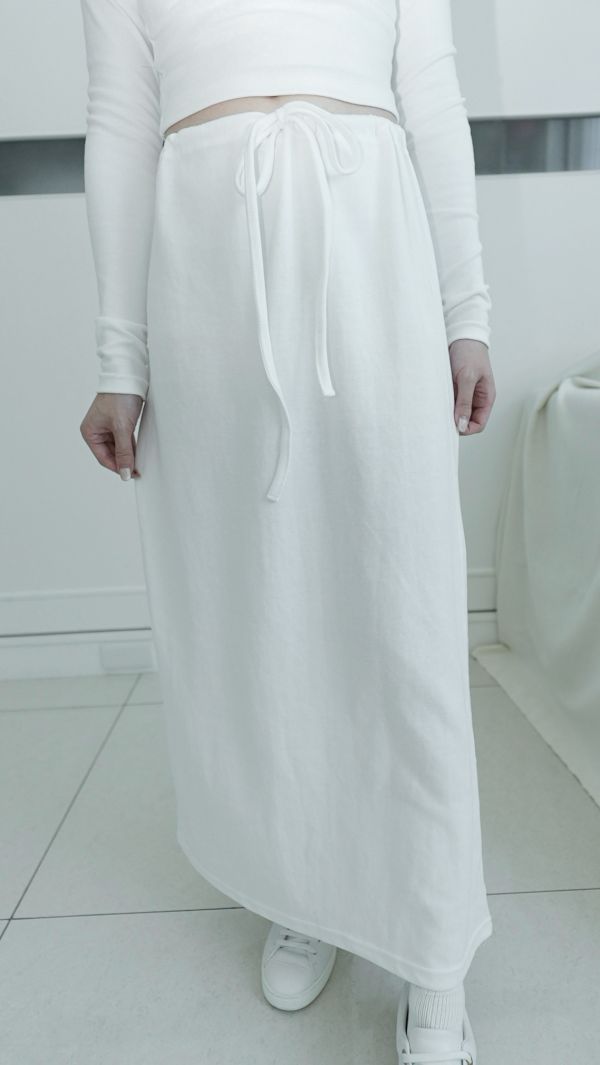 (現貨)韓國製-休閒百搭棉質長裙（純白） 
