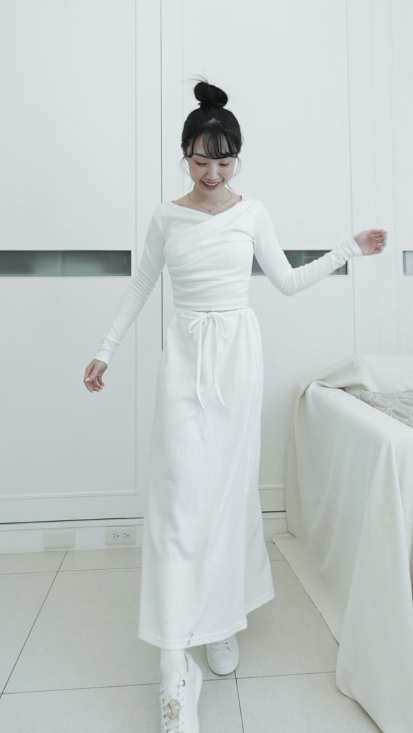 (現貨)韓國製-休閒百搭棉質長裙（純白） 