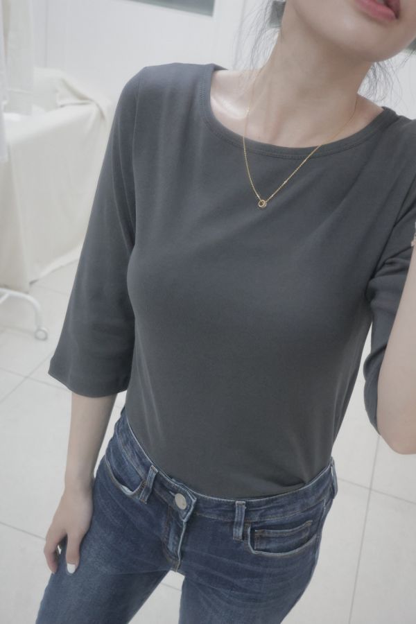 (現貨)韓國製-絲光酵素洗柔軟純棉上衣（氣質灰） 