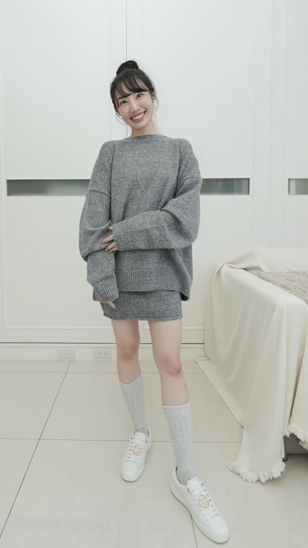 (現貨)韓國製-舒服羊毛褲裙套裝（灰） 