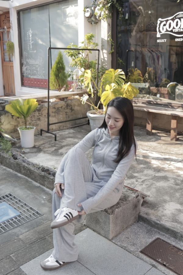 (現貨)韓國製-休閒收腰長褲套裝（灰） 