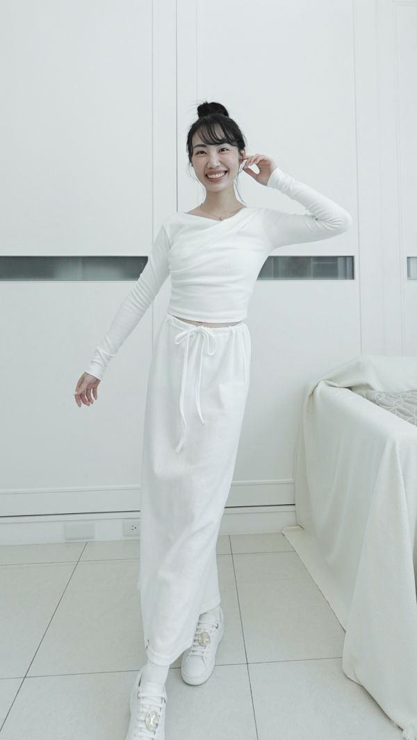 (現貨)韓國製-休閒百搭棉質長裙（純白） 