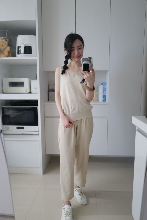 現貨-韓國製-簡約質感亞麻背心（杏色） 