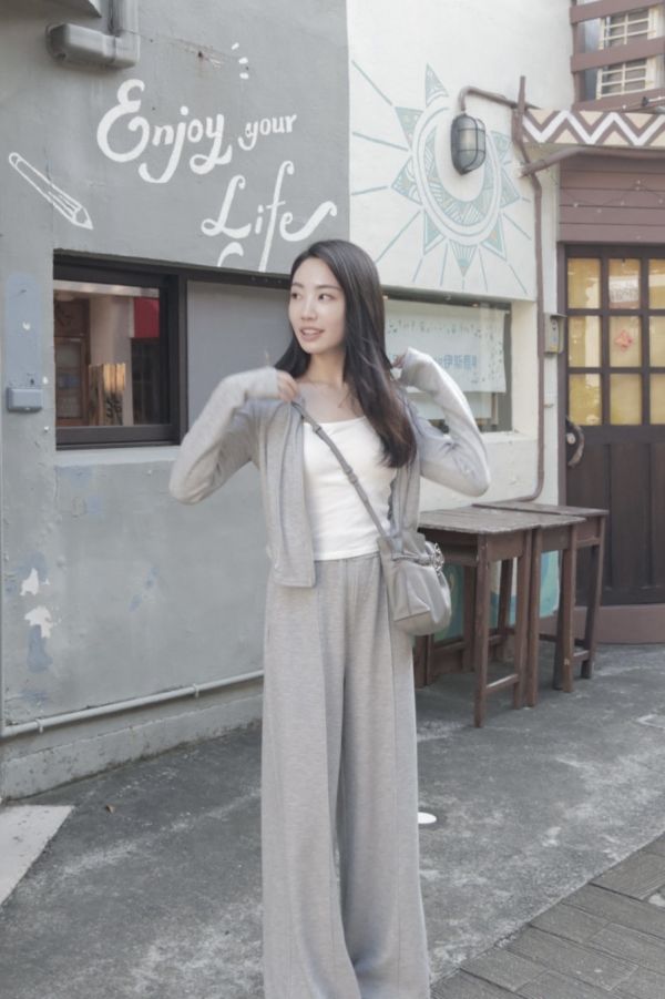 (現貨)韓國製-休閒收腰長褲套裝（灰） 