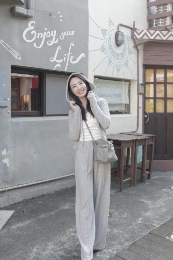 (現貨)韓國製-休閒收腰長褲套裝（灰） 