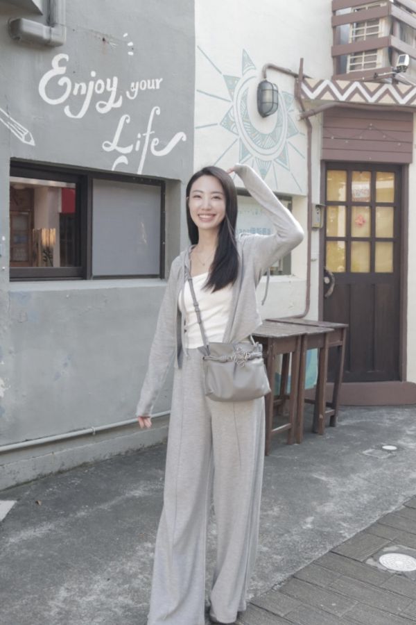 (現貨)韓國製-休閒收腰長褲套裝（灰） 