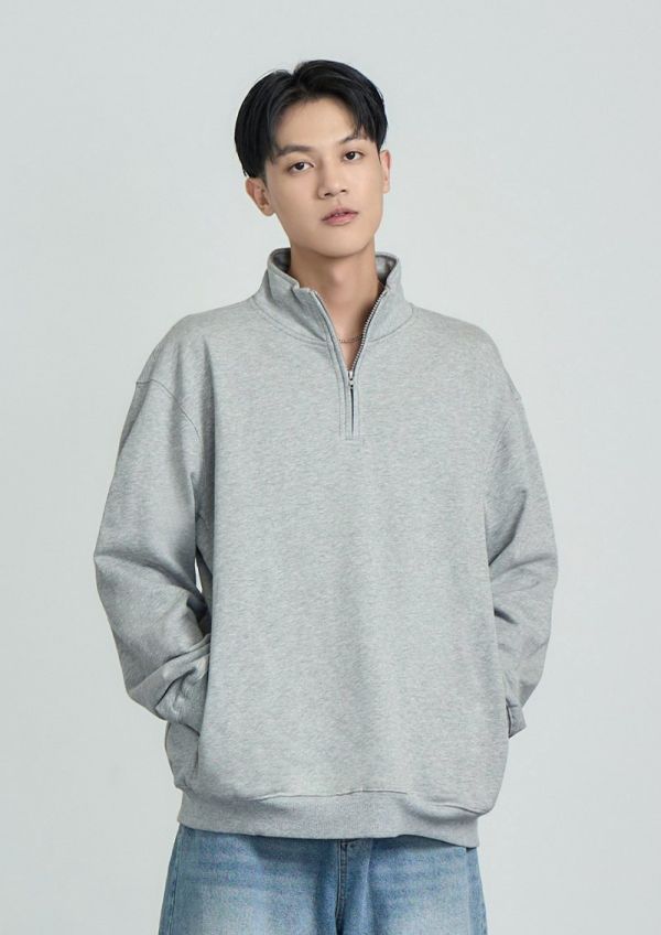 半拉鍊立領大學T 