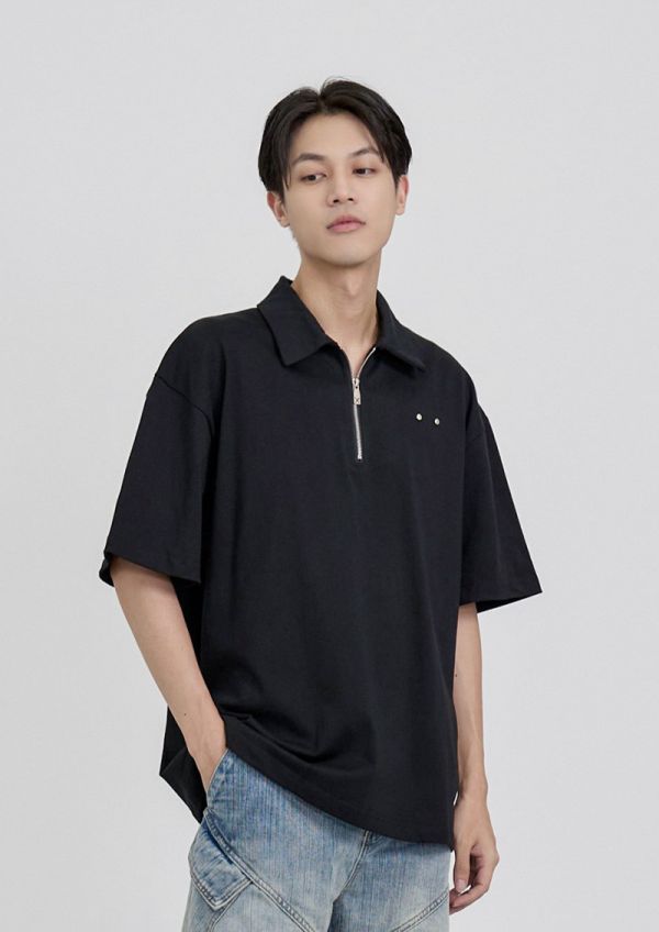 復古拉鍊POLO衫 