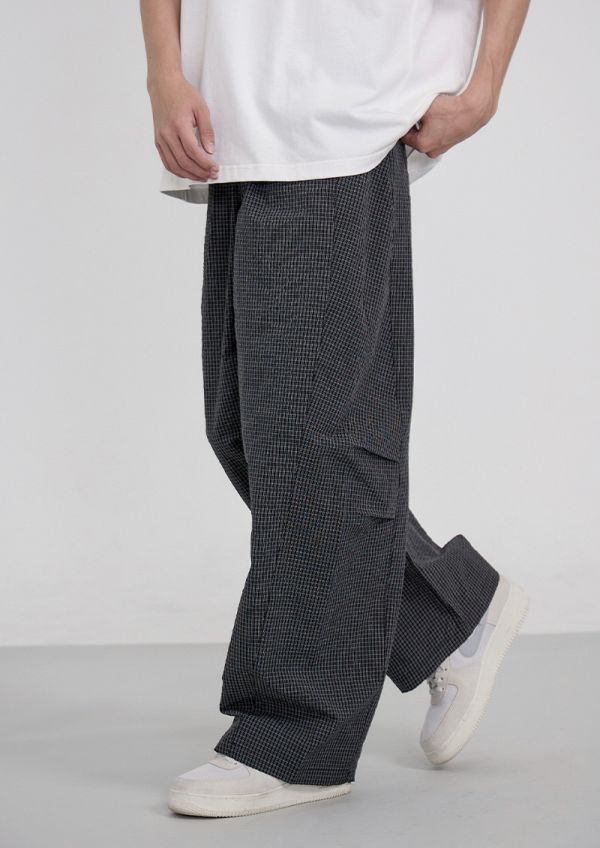 泡泡紗格紋休閒褲 