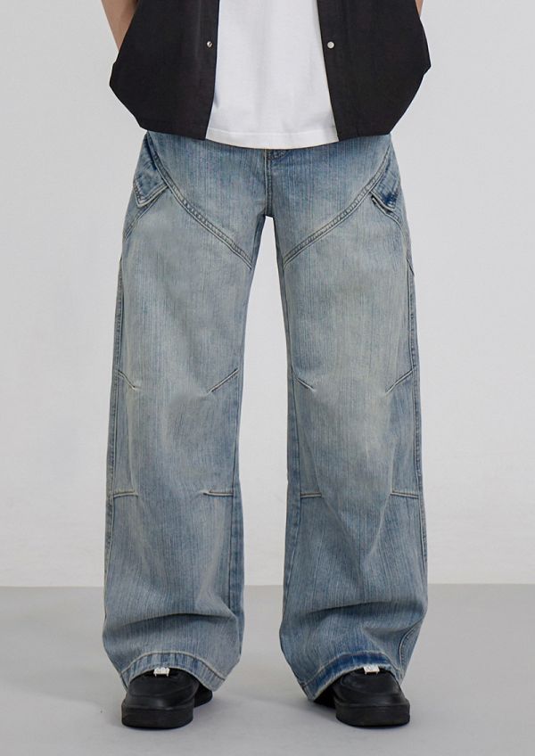 復古竹節紋牛仔褲 