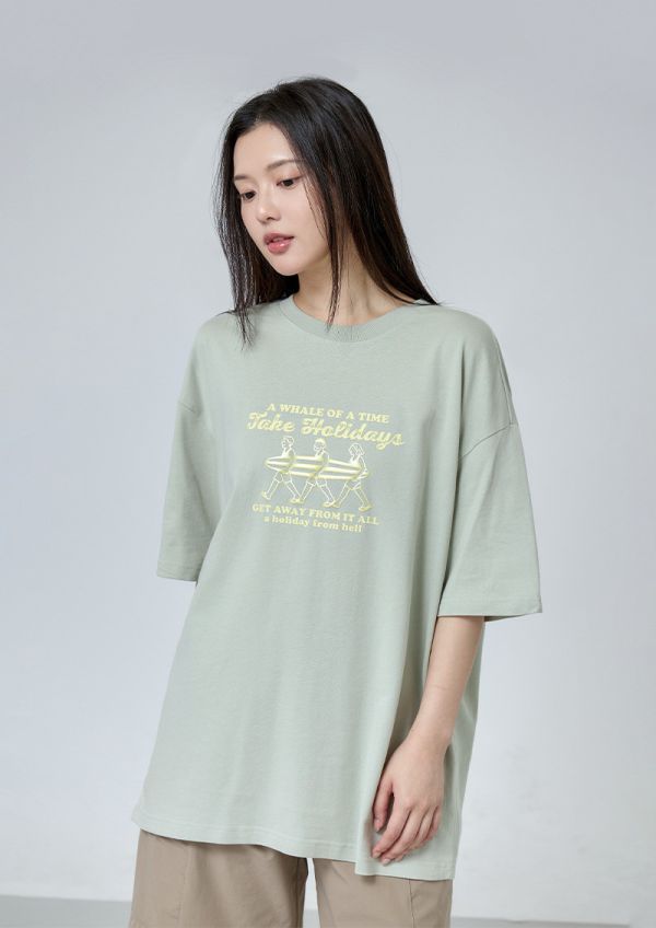 度假衝浪印花短T 