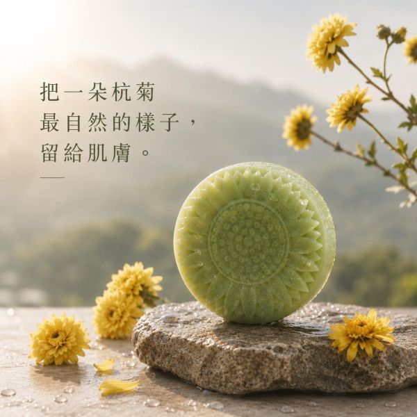 銅鑼杭菊手工皂 杭菊手工皂, 杭菊香皂, 天然草本香皂, 苗栗杭菊, 契作杭菊, 草本手工皂, 舒緩肌膚, 無香精香皂, 植物油冷製皂, 適合敏感肌的香皂,