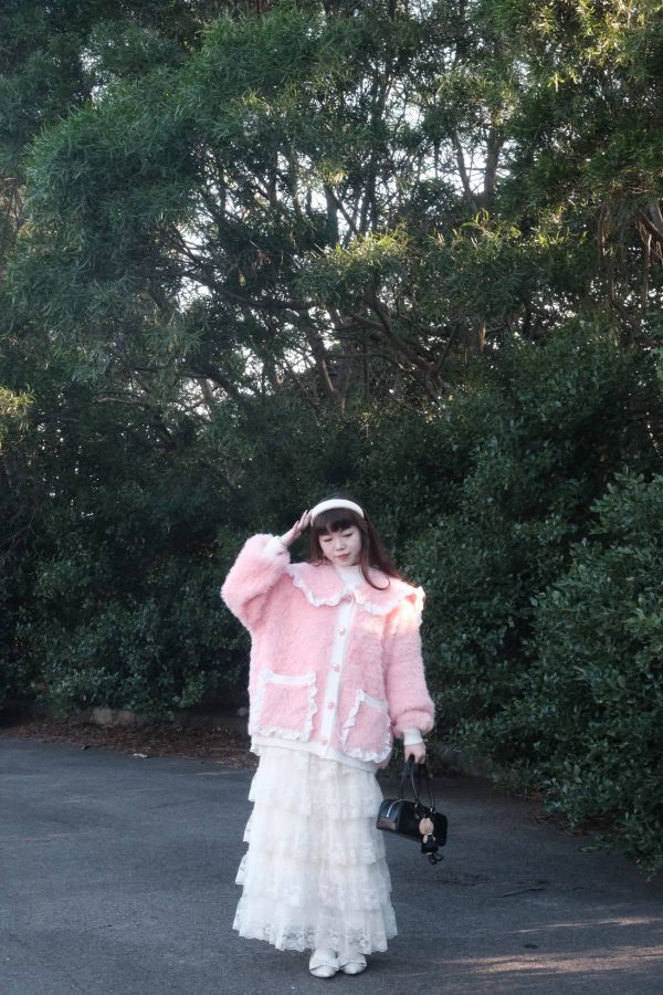 雪白櫻姬毛領外套 