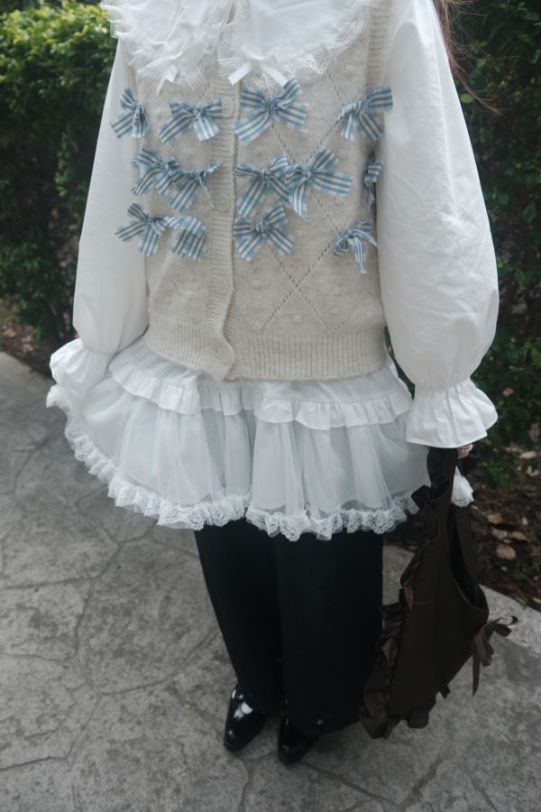 薄荷糖霜緞帶針織背心 