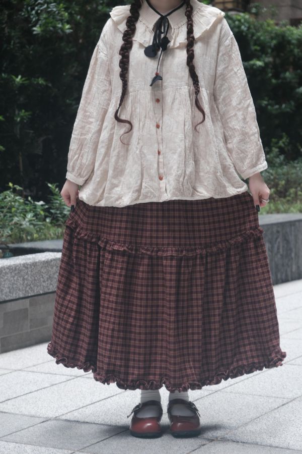 學院紅格紋半裙 
