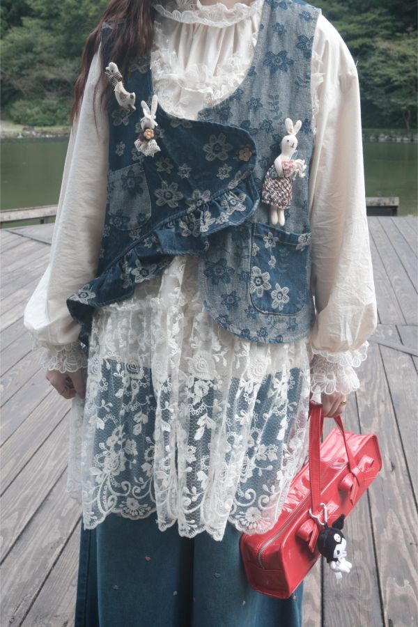 青春手札不規則牛仔花背心 