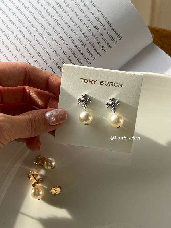 Tory Burch 吊墜十字珍珠耳環 針式耳環 