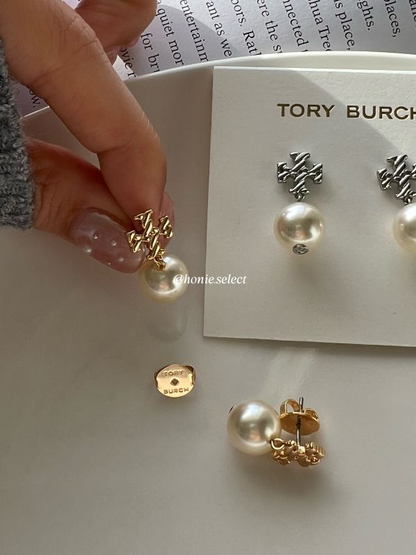 Tory Burch 吊墜十字珍珠耳環 針式耳環 