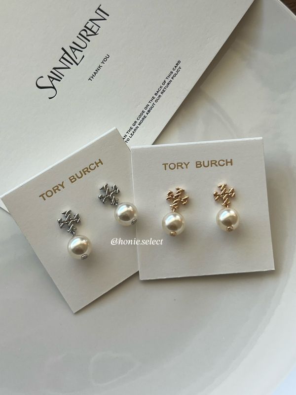 Tory Burch 吊墜十字珍珠耳環 針式耳環 