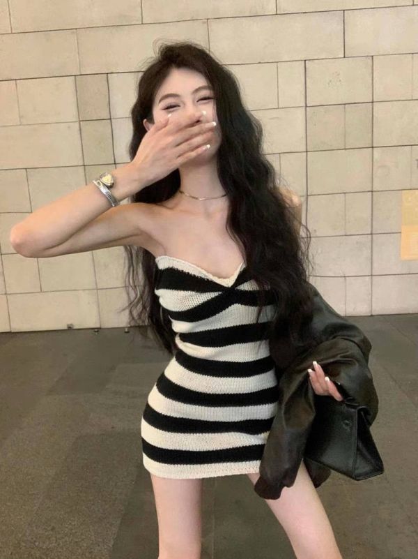 條文抹胸造型連身裙 