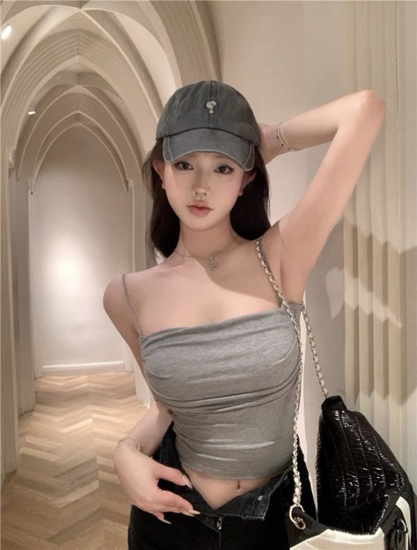 抓皺細肩平口背心 