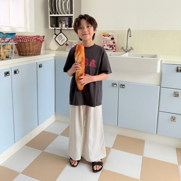 小標籤亞麻寬長褲 韓國童裝,質感童裝,童裝推薦,韓系風格,男女童裝,韓風穿搭,韓國代購,韓國空運,童裝長褲