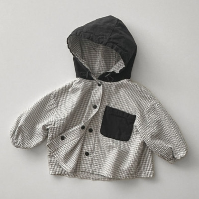 清新格紋連帽薄外套 