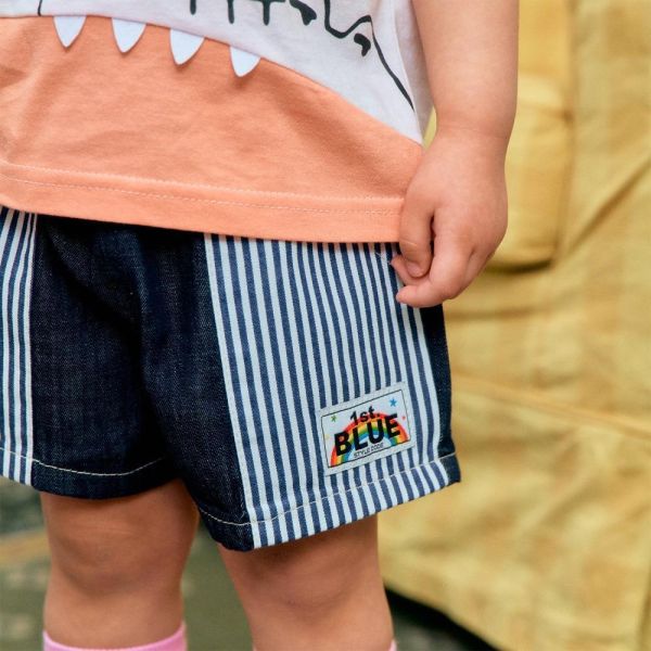 拼接條紋牛仔短褲 韓國童裝,男童夏裝,中性童裝,童裝推薦,2026夏季童裝,男童穿搭,韓系童裝,中性穿搭,韓國代購