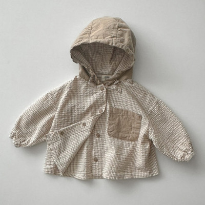 清新格紋連帽薄外套 