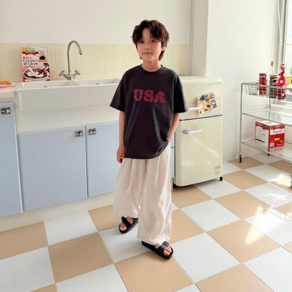 小標籤亞麻寬長褲 韓國童裝,質感童裝,童裝推薦,韓系風格,男女童裝,韓風穿搭,韓國代購,韓國空運,童裝長褲