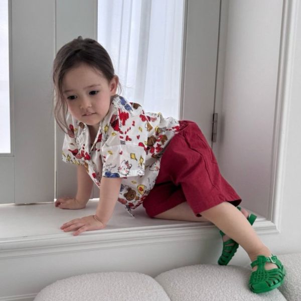 滿版童趣翻領襯衫上衣 韓國童裝,質感童裝,童裝推薦,韓系風格,男女童裝,韓風穿搭,韓國代購,韓國空運,親子穿搭