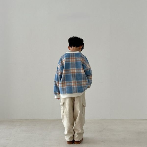 溫暖格紋磨毛感長袖上衣 