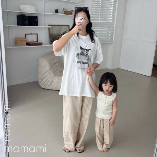 泡泡皺褶直條紋寬長褲 韓國童裝,質感童裝,童裝推薦,韓系風格,男女童裝,韓風穿搭,韓國代購,韓國空運,親子裝,親子褲