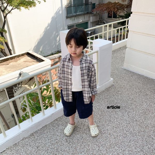 棉麻格紋長袖襯衫 韓國童裝,質感童裝,童裝推薦,韓系風格,男女童裝,韓風穿搭,韓國代購,韓國空運,親子穿搭