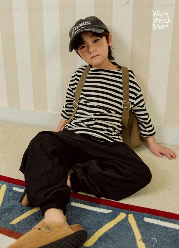 船領條紋七分短袖上衣 韓國童裝,男童夏裝,中性童裝,童裝推薦,2026夏季童裝,男童穿搭,韓系童裝,中性穿搭,韓國代購