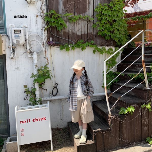 棉麻格紋長袖襯衫 韓國童裝,質感童裝,童裝推薦,韓系風格,男女童裝,韓風穿搭,韓國代購,韓國空運,親子穿搭