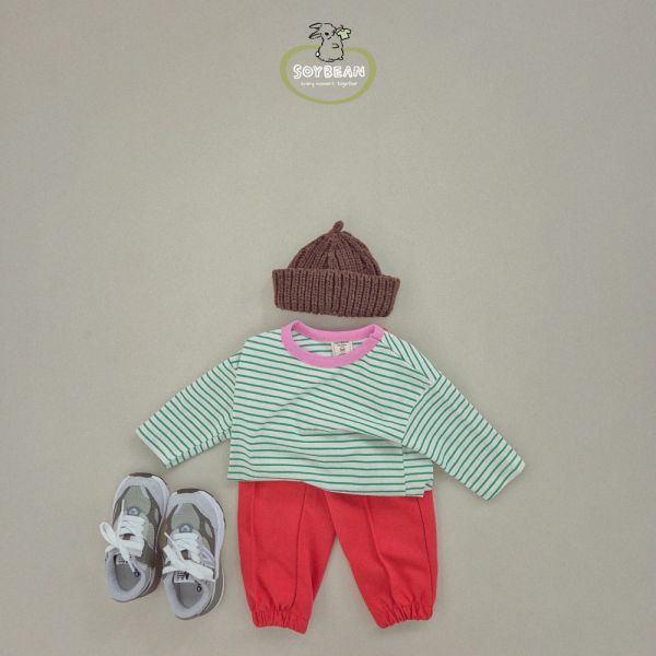 可愛糖果色條紋長袖上衣 