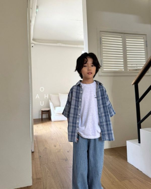無印風翻領短袖上衣 韓國童裝,質感童裝,童裝推薦,韓系風格,男女童裝,韓風穿搭,韓國代購,韓國空運,親子穿搭
