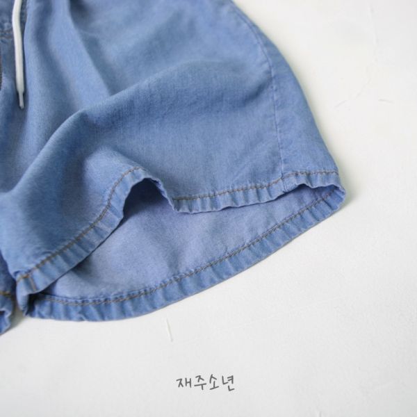 涼感綁繩軟牛仔六分短褲 韓國童裝,質感童裝,童裝推薦,韓系風格,男女童裝,韓風穿搭,韓國代購,韓國空運