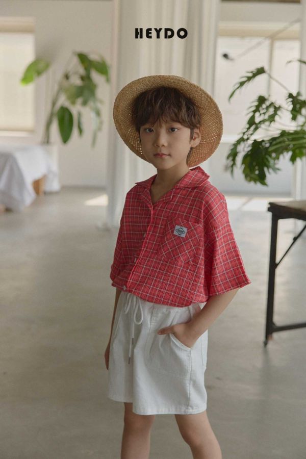 夏日風格紋短袖襯衫 韓國童裝,質感童裝,童裝推薦,韓系風格,男女童裝,韓風穿搭,韓國代購,韓國空運