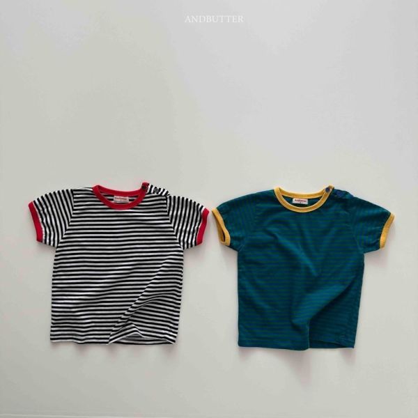 跳色滾邊肩扣條紋短袖上衣 韓國童裝,男童夏裝,中性童裝,童裝推薦,2026夏季童裝,男童穿搭,韓系童裝,中性穿搭,韓國代購