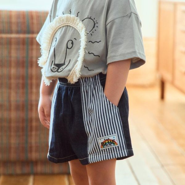 拼接條紋牛仔短褲 韓國童裝,男童夏裝,中性童裝,童裝推薦,2026夏季童裝,男童穿搭,韓系童裝,中性穿搭,韓國代購