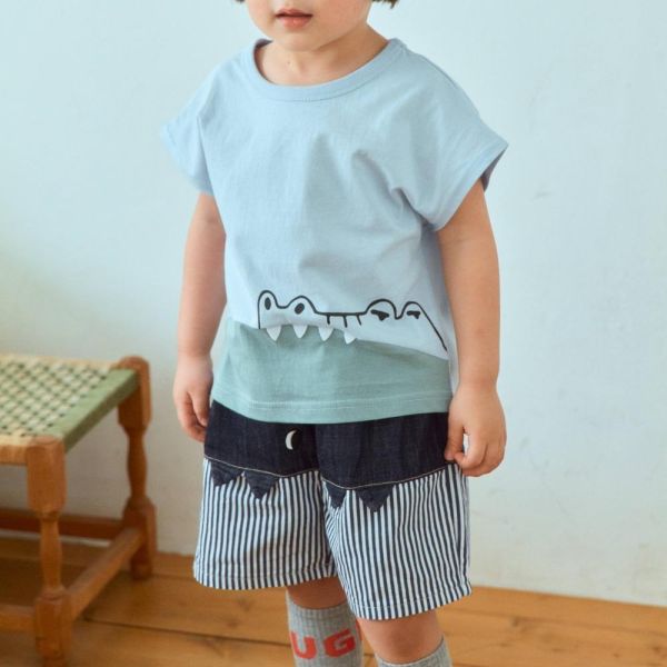 隱藏恐龍拼接條紋牛仔短褲 韓國童裝,男童夏裝,中性童裝,童裝推薦,2026夏季童裝,男童穿搭,韓系童裝,中性穿搭,韓國代購