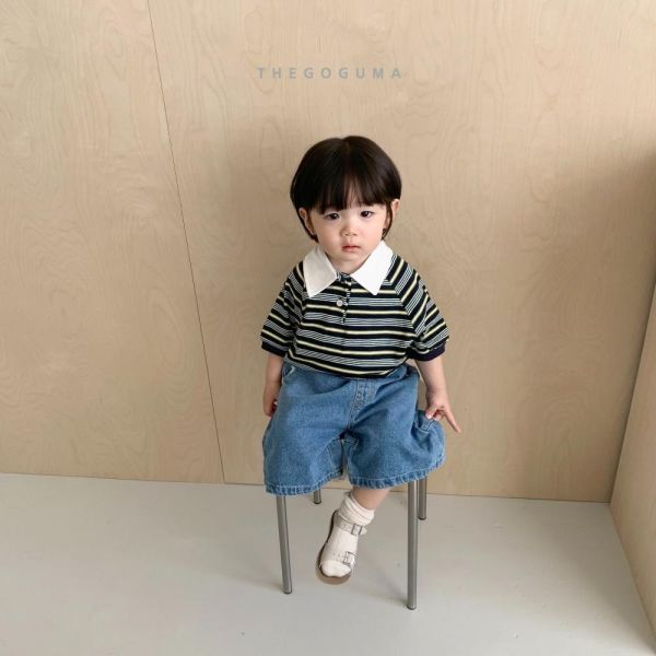 翻領落肩短袖上衣 韓國童裝,男童夏裝,中性童裝,童裝推薦,2026夏季童裝,男童穿搭,韓系童裝,中性穿搭,韓國代購