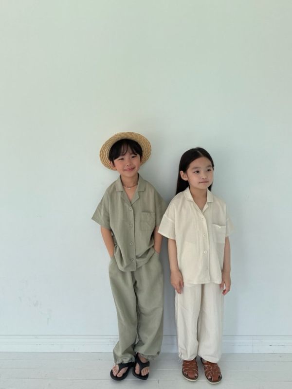無印風棉麻休閒套裝 韓國童裝,質感童裝,童裝推薦,韓系風格,男女童裝,韓風穿搭,韓國代購,韓國空運,親子穿搭